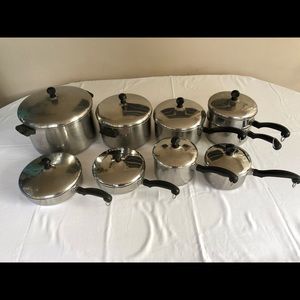 Vintage set of 17 farbeware pots and pans